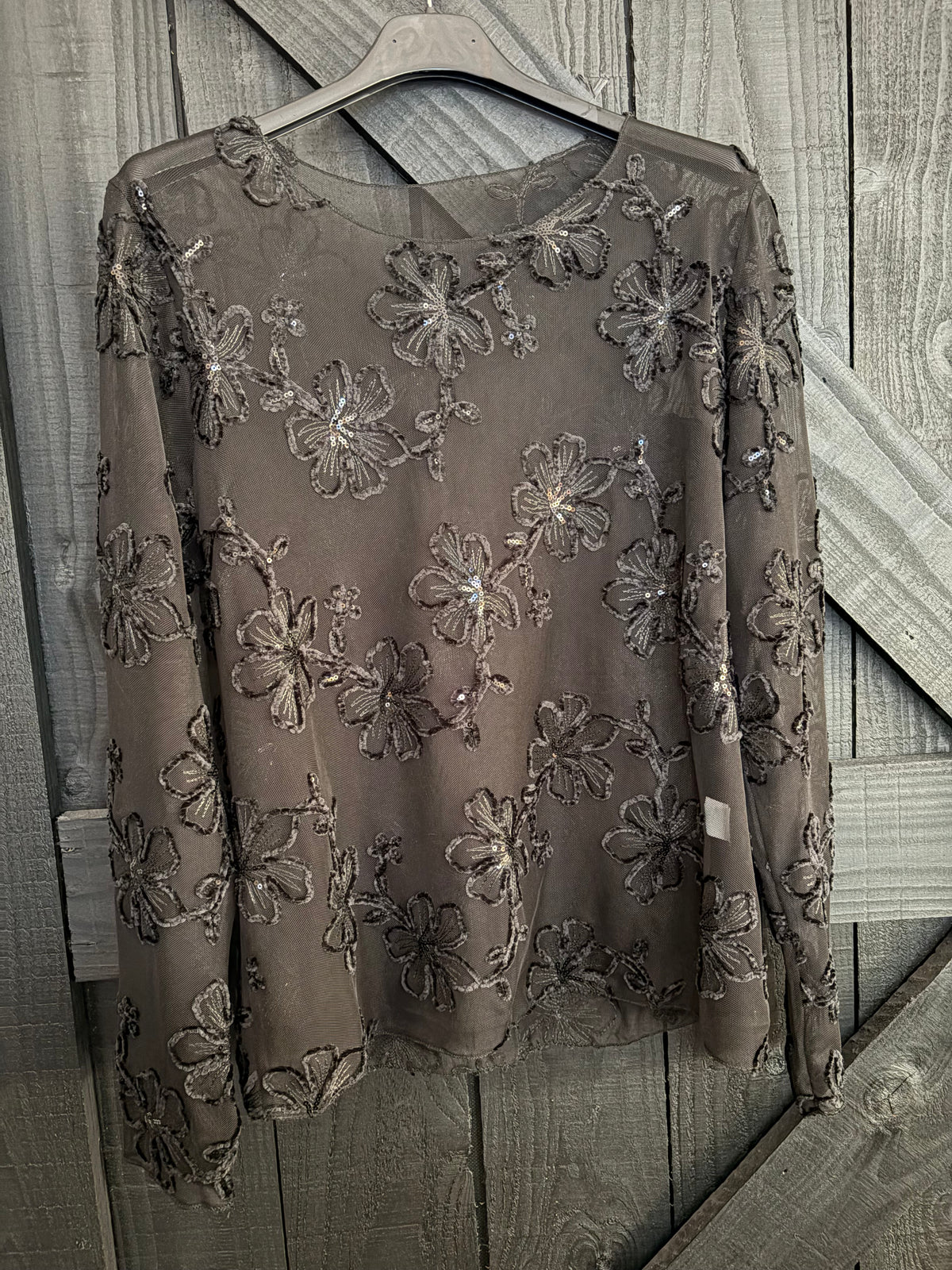 Top Bloem/Glitter Zwart