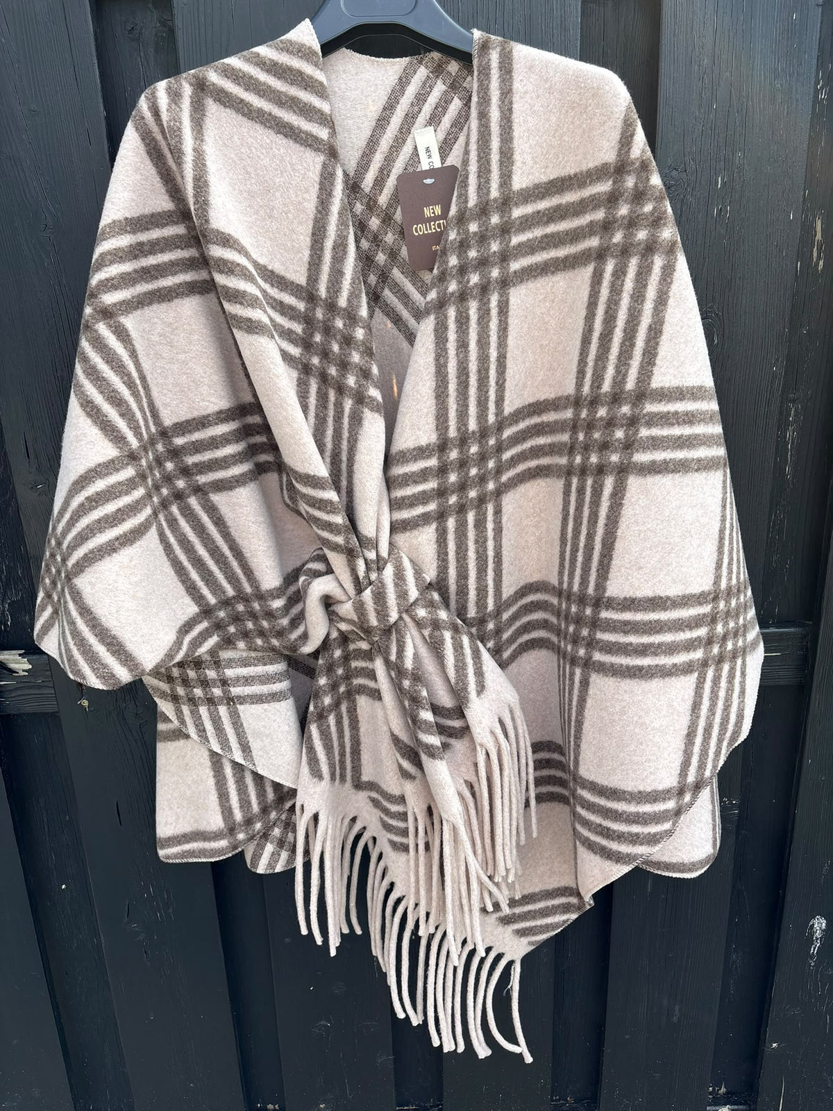 Ruit Poncho Creme/Bruin